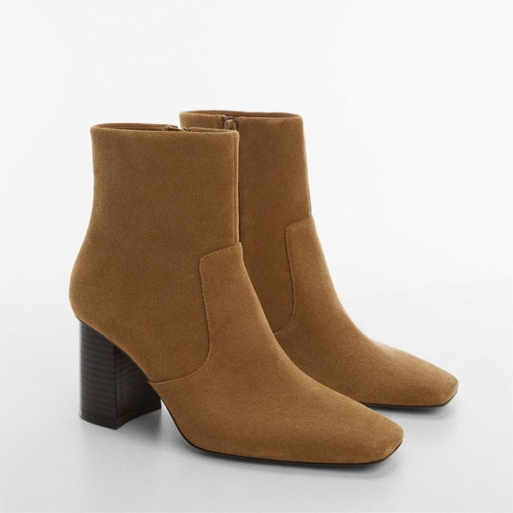 MNG MANGO Leather Block Heel Ankle Boots Brown Euro 41 US 9.5 New
